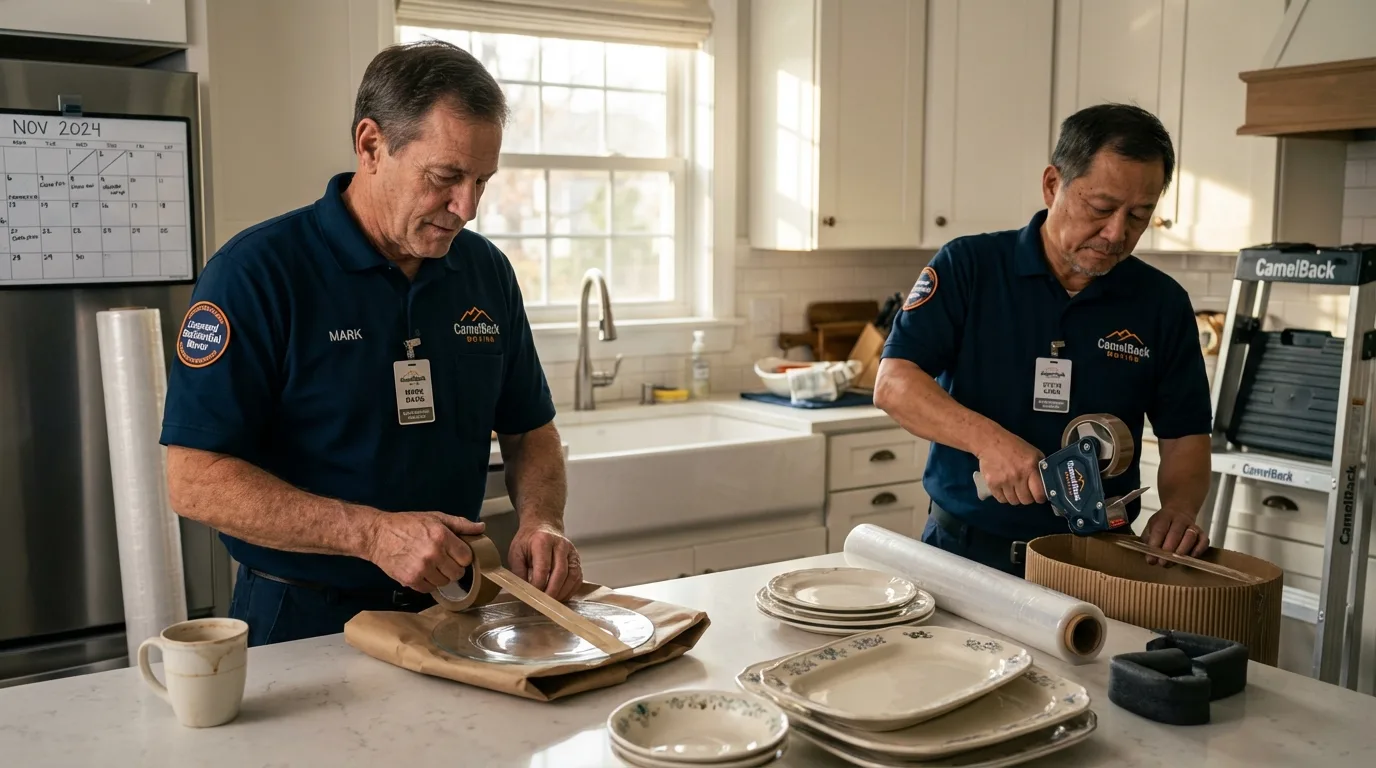 Professional crew packing kitchen dishware in Burke, SD